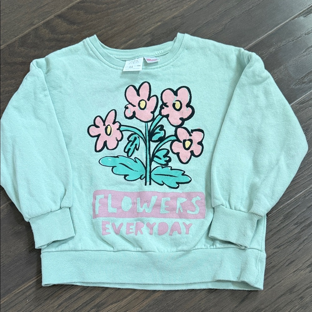 Zara girls Mint Green Floral Sweatshirt 3-4